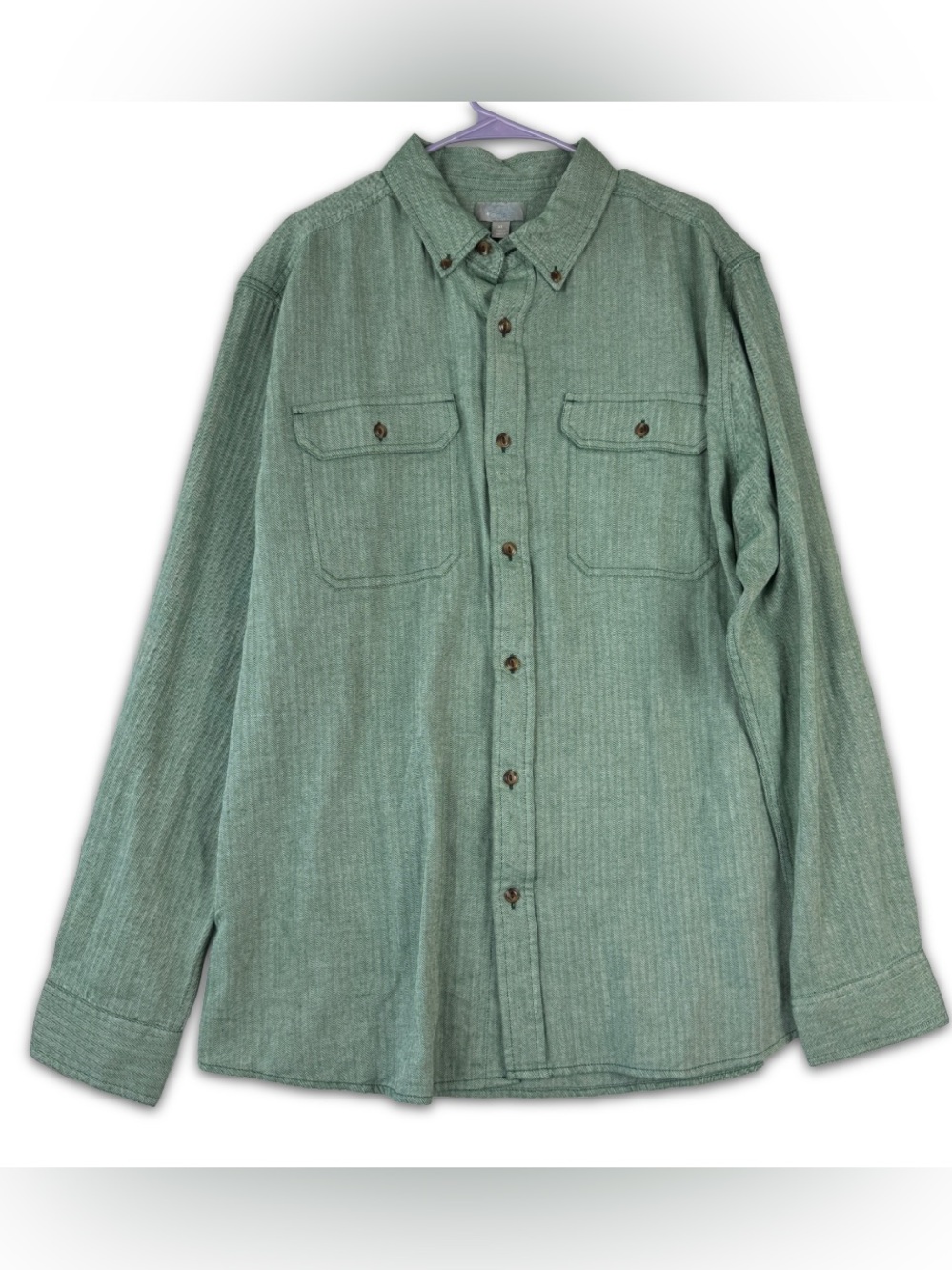 Ocean Coast Button Down Shirt Mens XL Green Herringbone‎ Long Sleeve